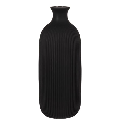 Black ribbed glass vase H30cm