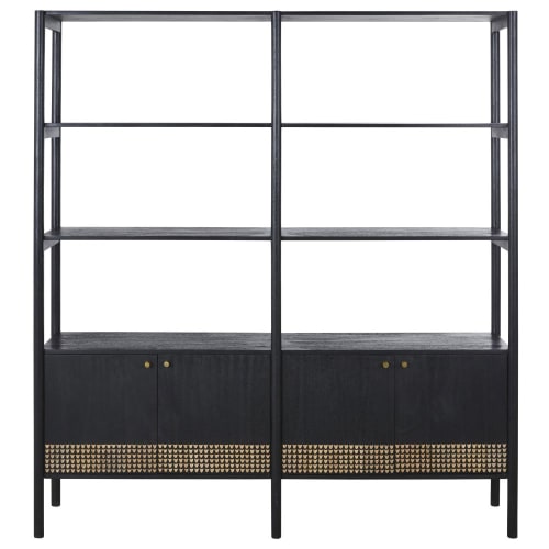 Black shelving unit with 4 carved doors Gaku Maisons du Monde