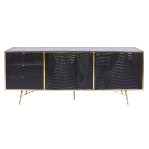 Furniture Sideboards | Black Solid Mango Wood 2-Door 3-Drawer Sideboard - BE18702