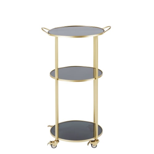 Black tempered glass and gold metal kitchen trolley