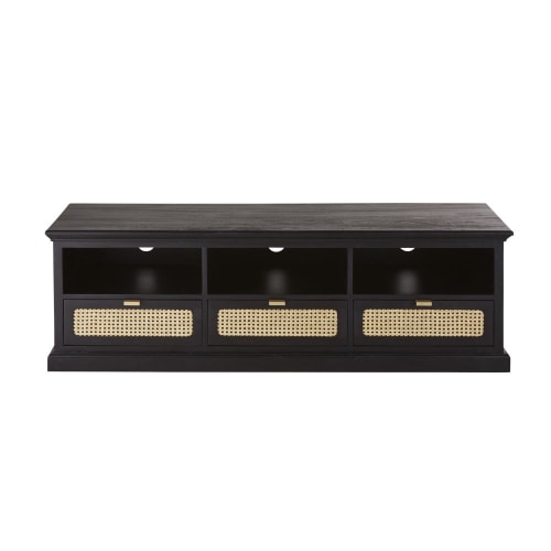Black TV stand with 3 drawers and Woven Rattan 