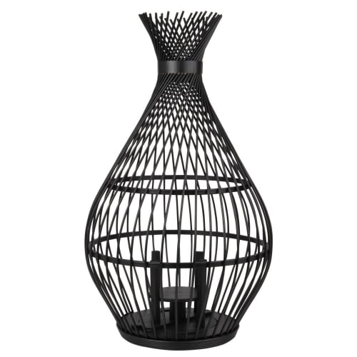 Black Twisted Bamboo and Glass Lantern