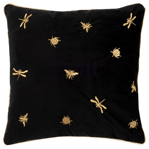 Black velvet cushion cover with gold embroidered animals 40x40cm