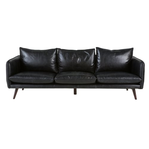Black Vintage 3 4 Seater Leather Sofa Maisons Du Monde