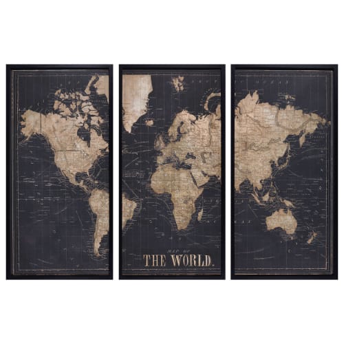 maison du monde carte Black World Map Triptych Frame 180x120 Explore | Maisons du Monde