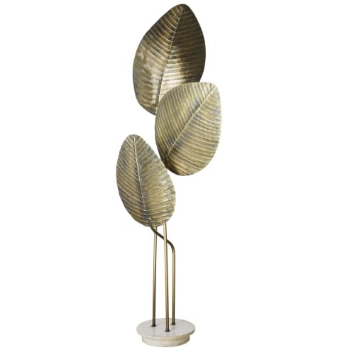 Blätter-Stehlampe aus silberfarbenem Metall und weißem Marmor H174