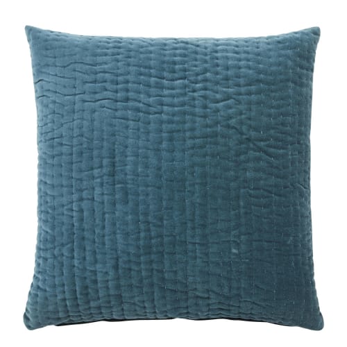 Blaugrünes Kissen aus Baumwollsamt mit Kontrastmotiv, 60x60cm