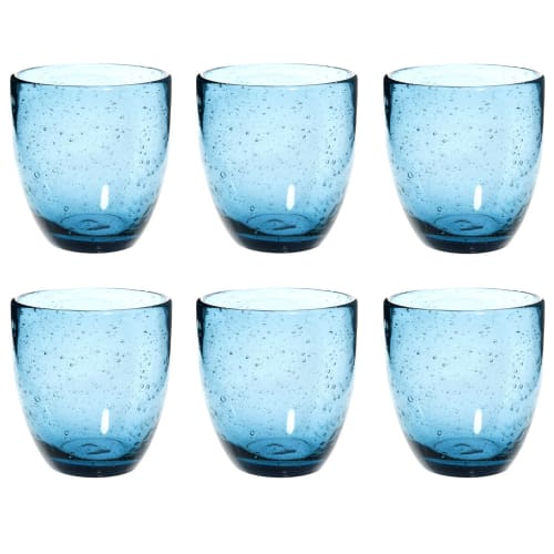 Blauw glas met luchtbellen - Set van 6