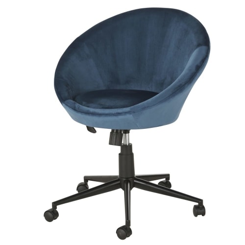Wantrouwen Het kantoor Afstudeeralbum Blauwe fluwelen bureaustoel met wieltjes Hipop | Maisons du Monde