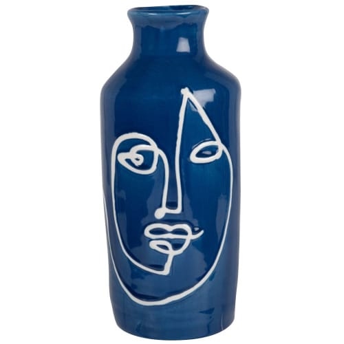 Blauwe vaas van met wit gezicht H23 | Maisons du Monde