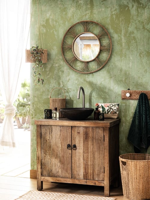 Blu Stone and Recycled Elm Single Sink Bathroom Vanity ...