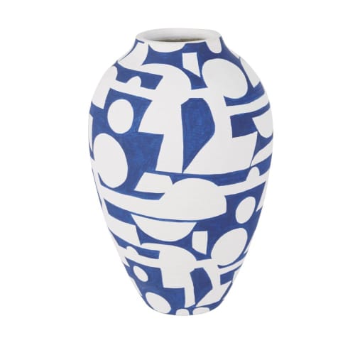 Decor Vases | Blue and white clay vase H42cm - QK60587