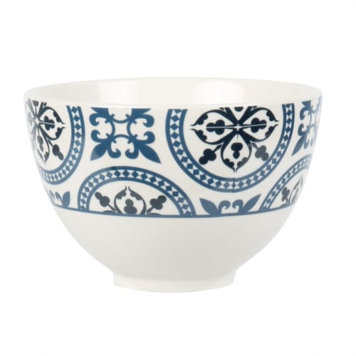 Blue and White Earthenware Bowl with Graphic Motifs - Set of 2