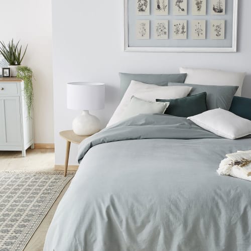 Soft furnishings and rugs Bedding | Blue-grey organic washed cotton percale bedding set 220x240cm, OEKO-TEX® - MJ21848