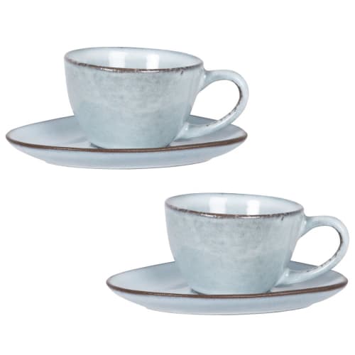 Blue-grey stoneware cup and saucer - Set of 2
