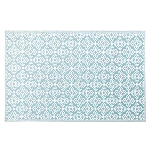 Blue Outdoor Rug With White Graphic Print 140x200 Rosace Maisons Du Monde