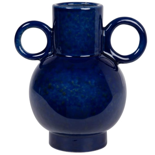 Decor Vases | Blue stoneware vase with handles H21cm - RU42762