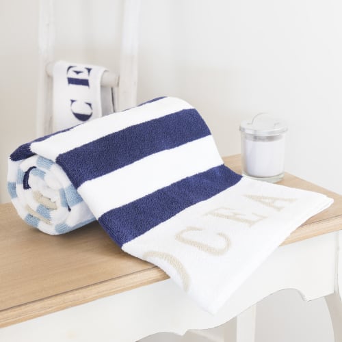 Blue Stripe Cotton Bath Sheet 70 x 140cm Océan Maisons du Monde