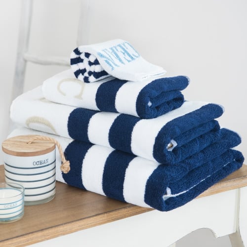 Blue Stripe Cotton Bath Sheet 70 x 140cm Océan Maisons du Monde