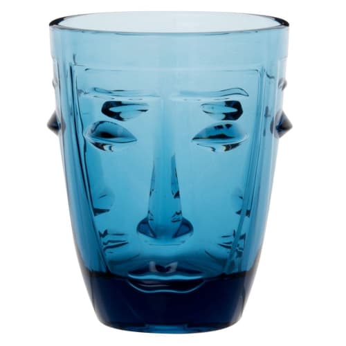 Tableware Glassware | Blue tinted glass tumbler with face print - VF19695