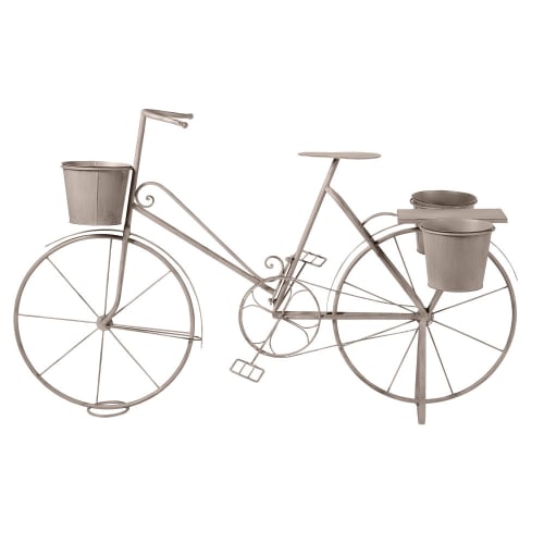 Garten Töpfe und Pflanzgefäße im Freien | Blumenregal Fahrrad aus Metall, grau mit Alterungs-Effekt - BR20205