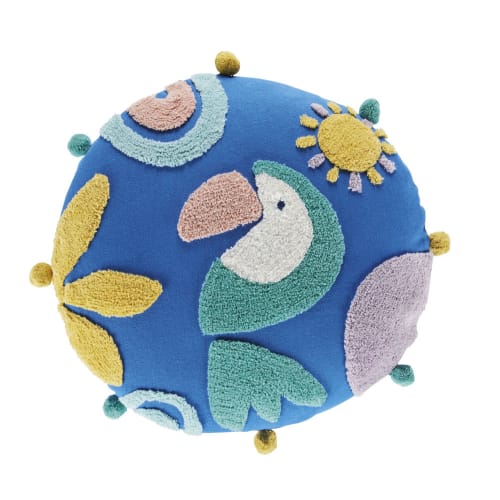 Bodenkissen für Kinder mit Tukanmotiv, blau, rosa, grün und gelb, D70cm