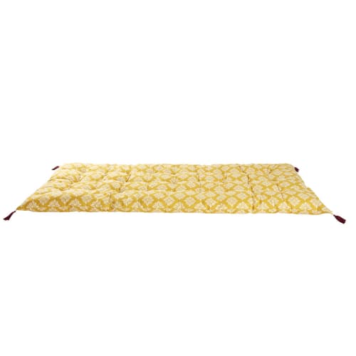 Bodenmatratze aus Baumwolle, gelb mit weißen grafischen Motiven, 90x190cm