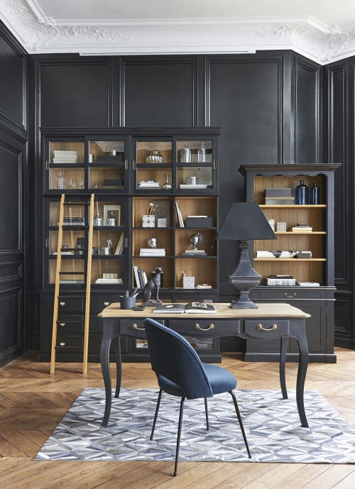 Boekenkast van zwart acaciahout met 1 lade en deurtjes Versailles Maisons du
