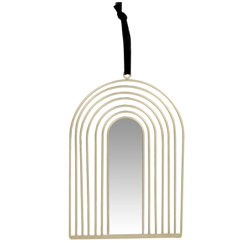 Dekoration Schilder und Buchstaben | Bogenförmige Wanddeko aus goldfarbenem Metall und Spiegel, 16x24cm - ZZ38590