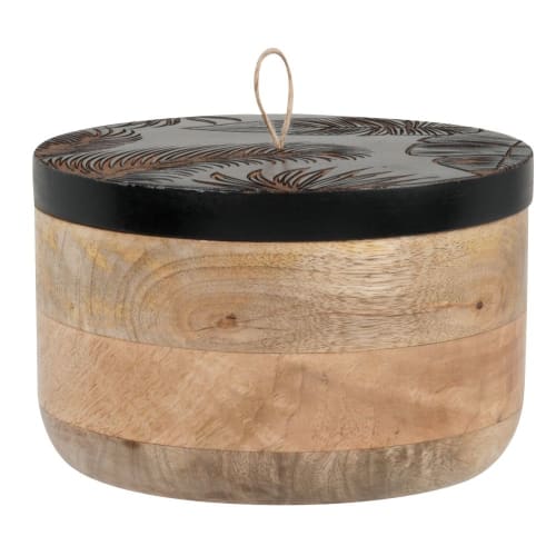 Déco Boîtes | Boîte en bois de manguier et couvercle noir à motifs - XV63311