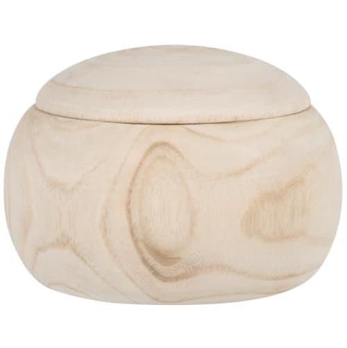 Déco Boîtes | Boîte ronde en bois de paulownia beige - MQ05989