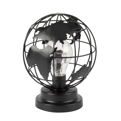 Bolvormige lamp met ledlamp van opengewerkt zwart metaal
