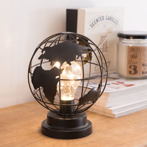 Verlenen Tot Berekening Bolvormige lamp met ledlamp van opengewerkt zwart metaal | Maisons du Monde