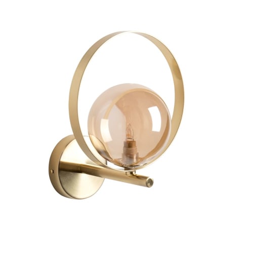 Bolvormige wandlamp van metaal en goudkleurig glas