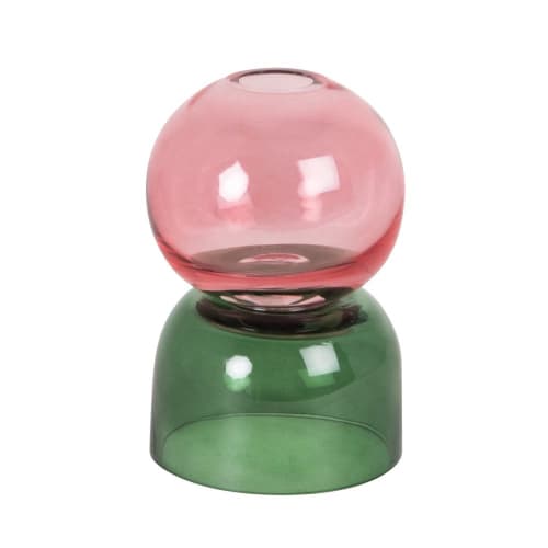 Bougeoir globe en verre rose et vert - Lot de 2