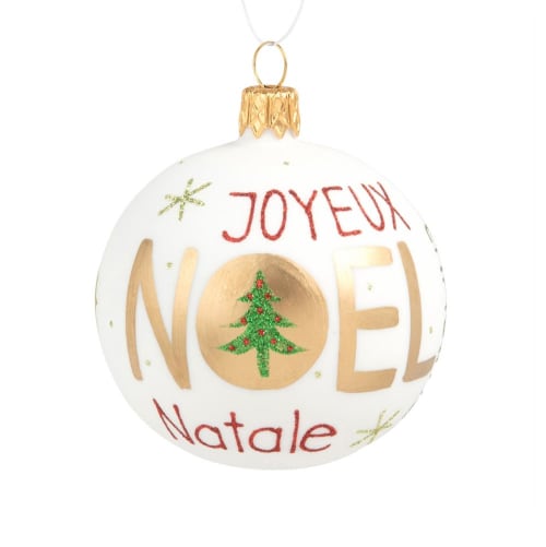 Boule De Noël En Verre Blanc Doré Rouge Et Vert