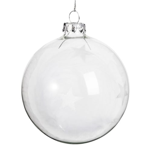 Boule De Noël En Verre Imprimé étoile Et Plumes Blanches