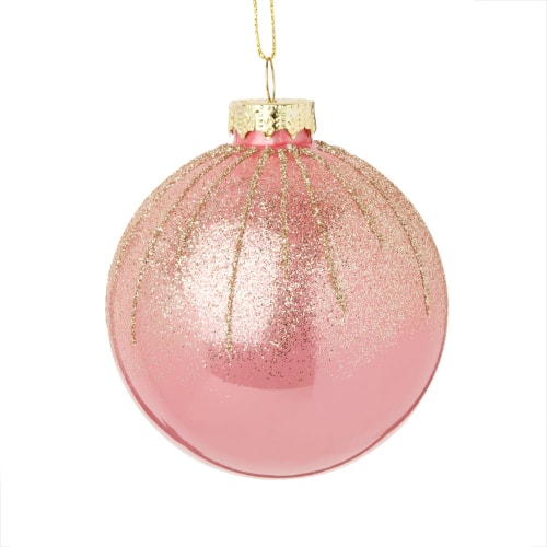 Boule De Noël En Verre Rose à Paillettes Dorées