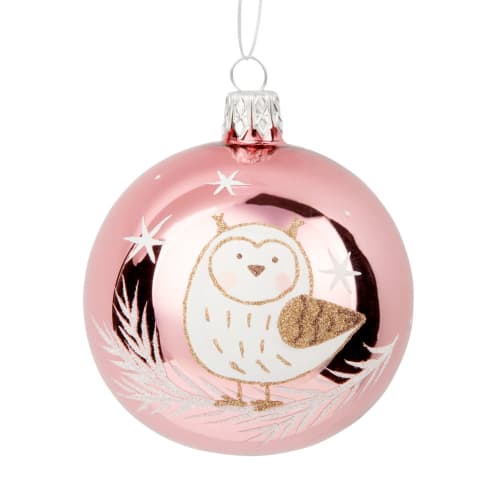 Boule De Noël En Verre Rose Imprimé Hibou