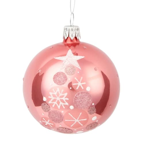 Boule De Noël En Verre Rose Imprimés à Paillettes