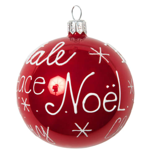 Boule De Noël En Verre Rouge Imprimé Blanc