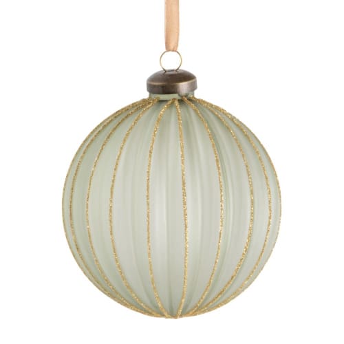 Boule de Noël en verre strié vert olive et doré | Maisons du Monde