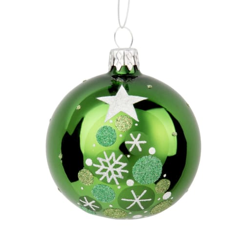 Boule De Noël En Verre Vert Imprimé étoiles Blanches