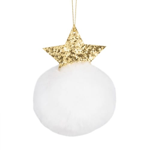 Boule de Noël pompon blanc et étoile dorée  Maisons du Monde