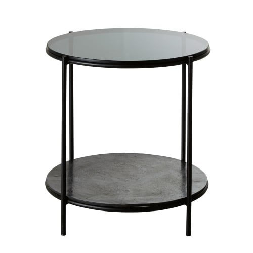 Bout De Canape Rond En Metal Et Verre Noirs Dennis Maisons Du Monde