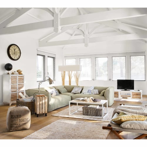 Brandina In Legno Di Acacia E Tessuto Color Talpa 195 Cm Selous Maisons Du Monde