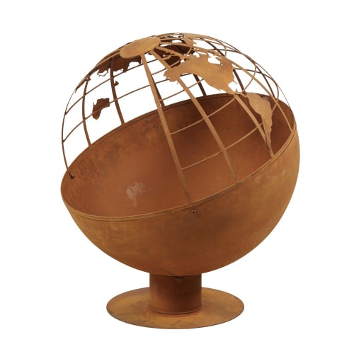Brasero Globus Aus Ausgeschnittenem Metall Rostfarben Explorateur Maisons Du Monde