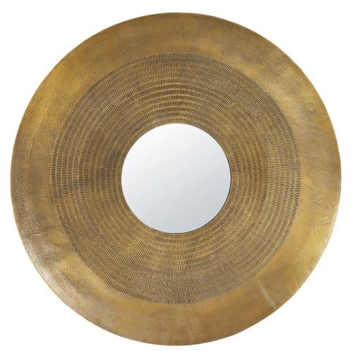 BrassColoured Hammered Metal Round Mirror D90 OUJDA Maisons du Monde