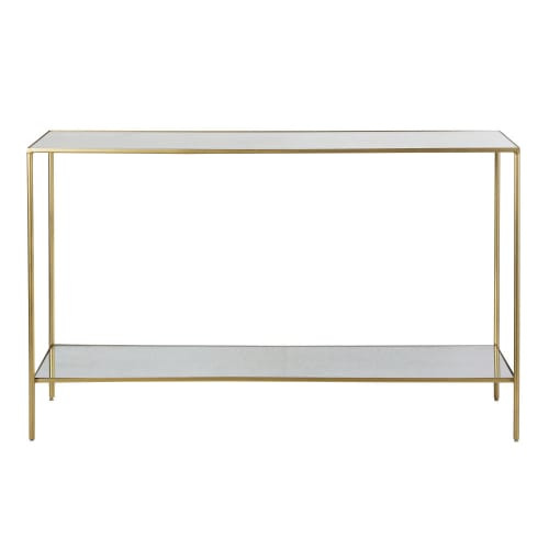 Brass Metal Console Table with Mirrored Surfaces