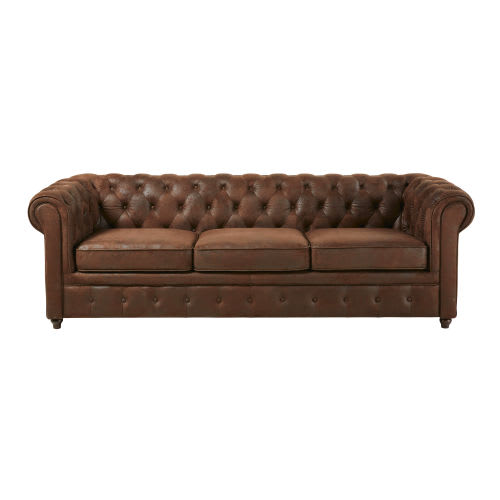 Brown 3 Seater Tufted Faux Suede Sofa Bed